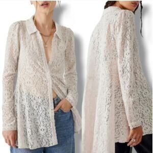 FREE PEOPLE | Heather Soft Lace Boho Button front Tunic Cream | Small BNWT